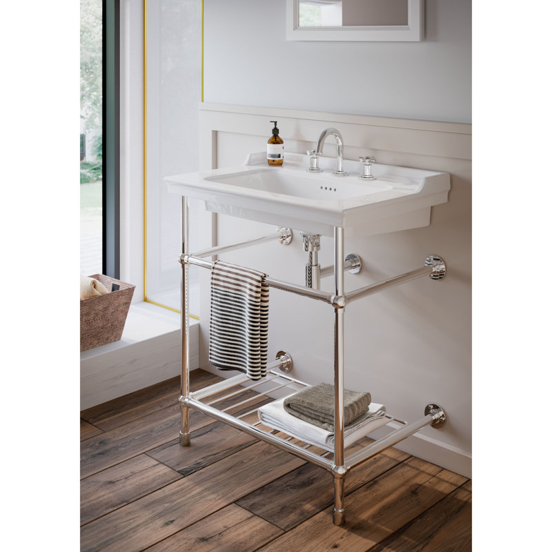 CheviotProducts White/Chrome Fireclay Rectangular Console Bathroom Sink